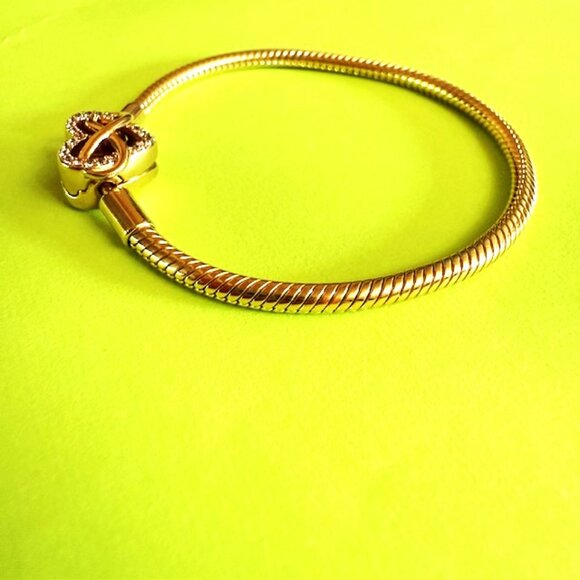 Pandora 14K GOLD Sparkling Infinity Heart Clasp Snake Chain Bracelet - Picture 5 of 10